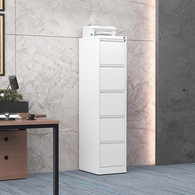 5 Drawer File Cabinet with Lock, Steel Vertical Filing Storage Cabinet - Image 2