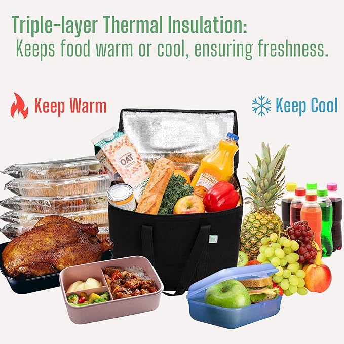 VENO 3 Pack Insulated Reusable Grocery Shopping Bag, Food Delivery, Cooler Bag - Image 4