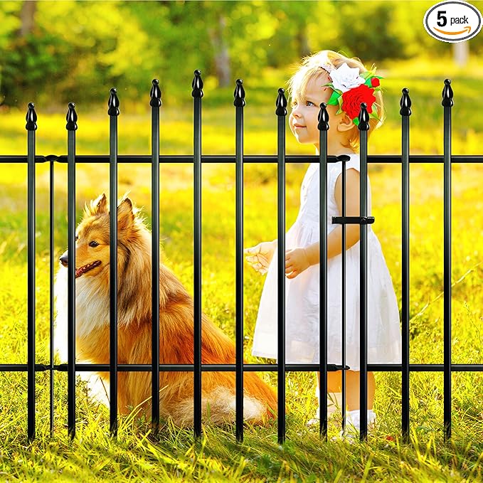 Metal Garden Fence 36" H x 28" W 5 Panels 11.6 Ft Total, Rustproof Animal by ThealynGardens