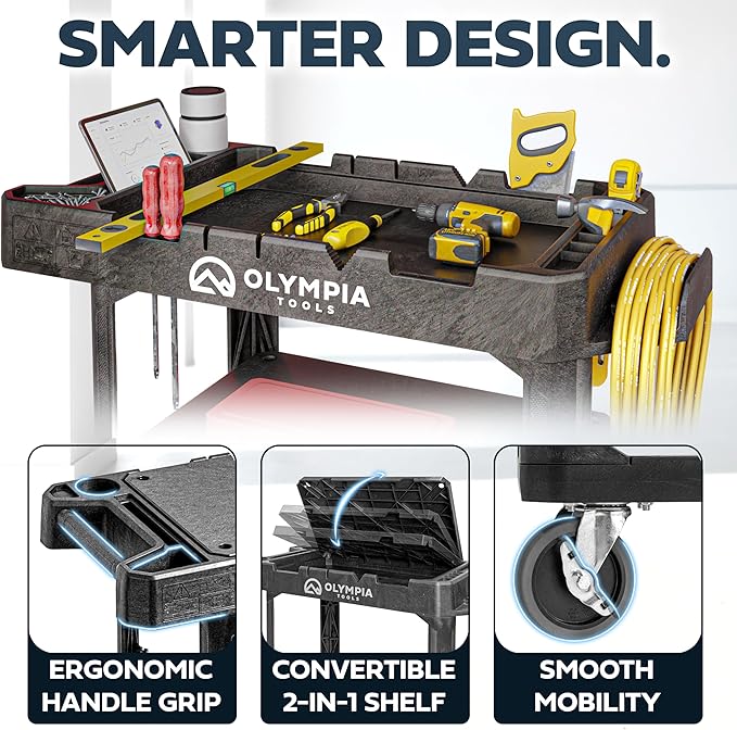 Olympia Tools Heavy Duty Utility Work Cart | 2 in 1 Convertible 3 Shelf to Flat - Image 6