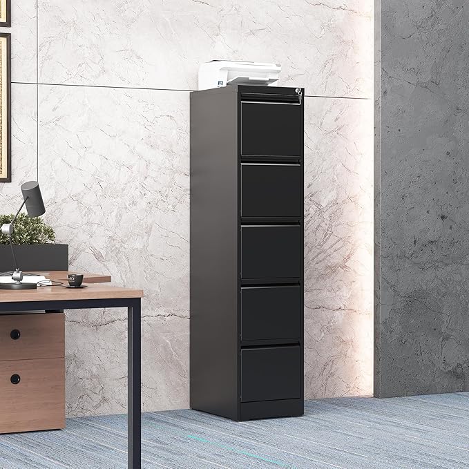 5 Drawer File Cabinet with Lock, Steel Vertical Filing Storage Cabinet - Image 2