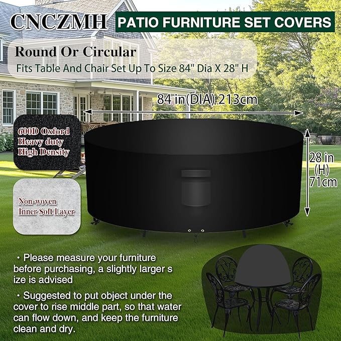 Heavy Duty Patio Furniture Covers Waterproof, 600D Round Outdoor Furniture - Image 2