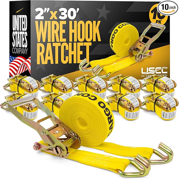 US Cargo Control Wire Hook Ratchet Straps 2 Inch x 30 Foot, 000 LBS Break by USCargoControl