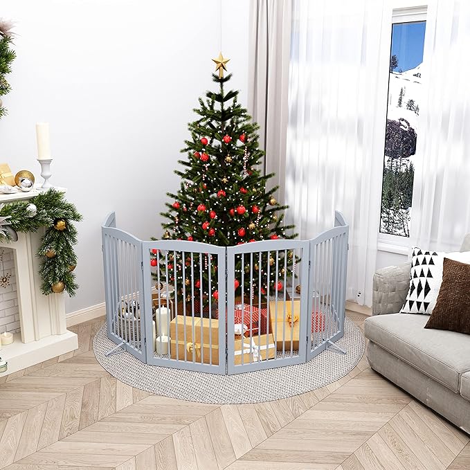 Freestanding Pet Gate for Dogs, Indoor Wooden Foldable Dog Gate for House - Image 2
