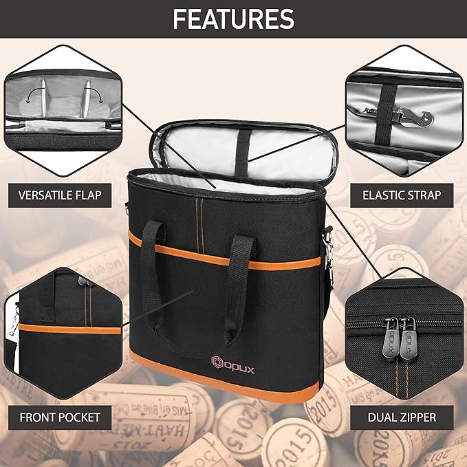 opux 3 Bottle Wine Carrier Tote, Insulated Leakproof Wine Cooler Bag, Wine - Image 4