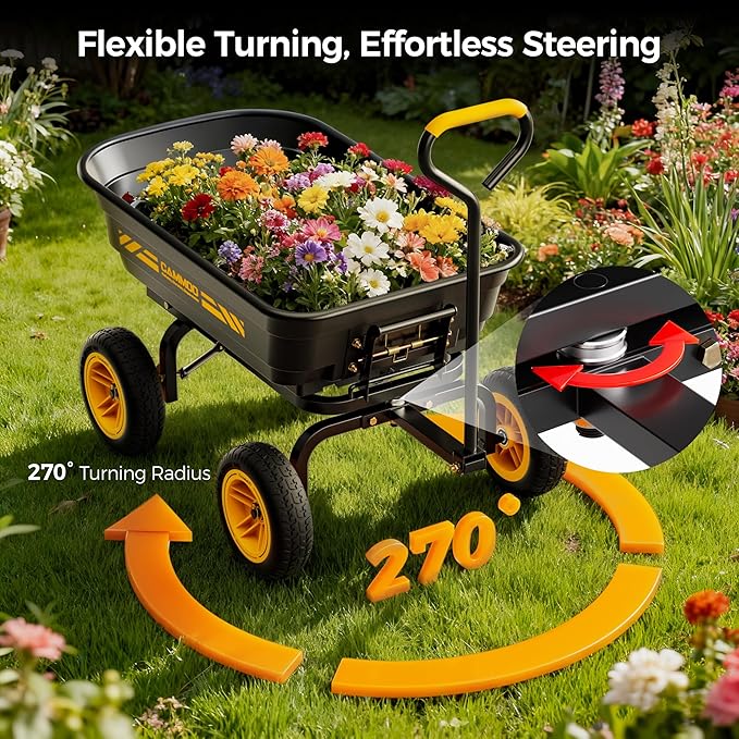 10-in NO-FLAT TIRES 600lb Heavy-Duty Garden Dump Cart 4 Cu.Ft. Utility Wagon - Image 8