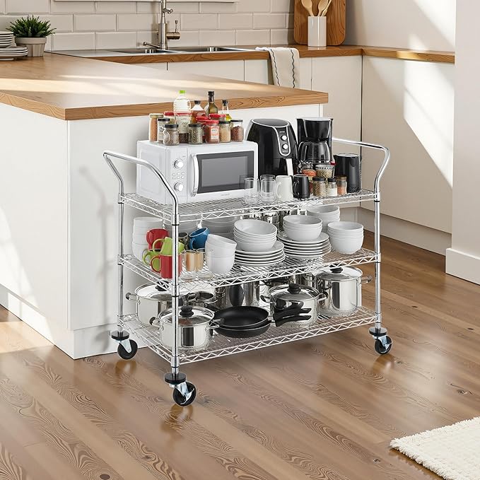 Finnhomy 3-Tier Commercial Grade Rolling Cart, Heavy Duty Utility Carts - Image 4