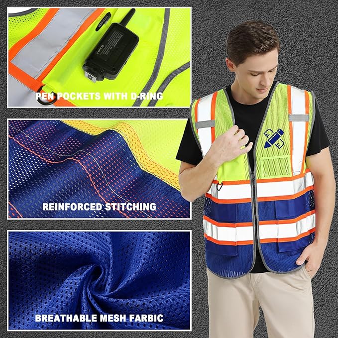 10 Pack Custom Mesh Safety Vest Customized Logo Class2 High Visibility - Image 6