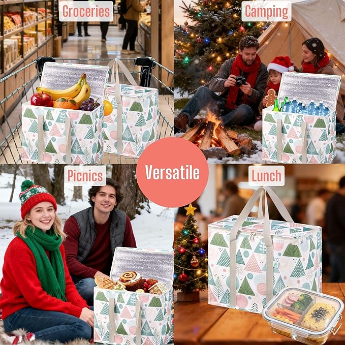VENO 2 Pack Christmas Cooler Bag Insulated Reusable Grocery Shopping Bag - Image 6