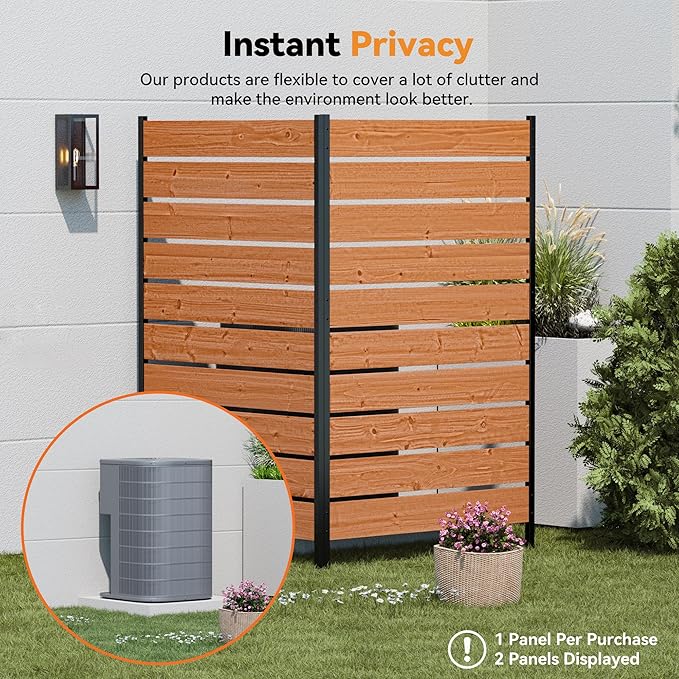 Modern Shade 5' x 3' Wood Privacy Fence Screen Natural Cedar Wood, Outdoor - Image 3