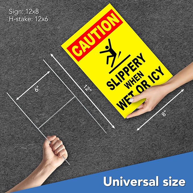 Caution Slippery When Wet or Icy Sign, 8x12 DS Coroplast Warning Caution Wet - Image 2