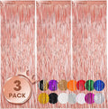 3 Pack 3.3x8.2 Feet Rose Gold Foil Fringe Backdrop Curtains, Tinsel Streamers by Voircoloria