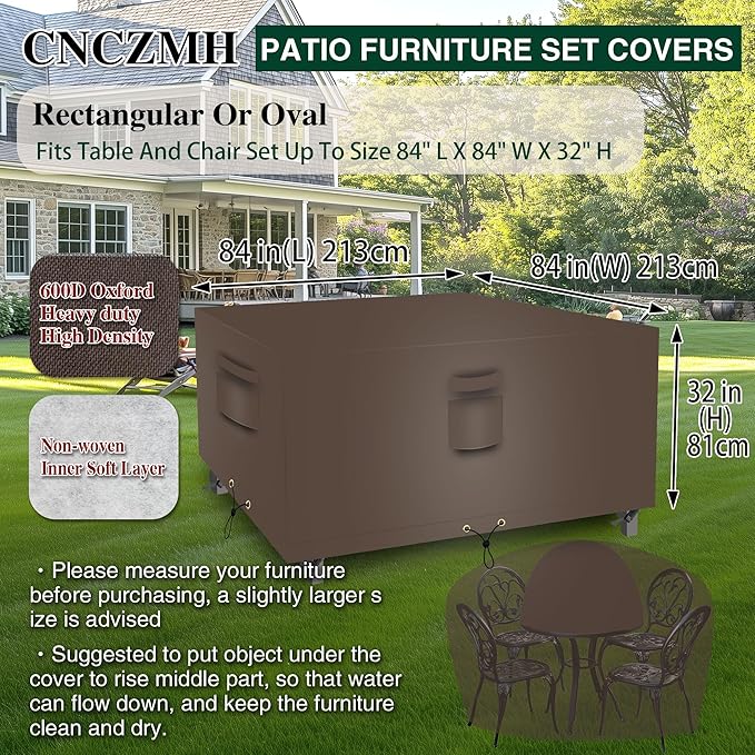 Square Heavy Duty Patio Table Covers Waterproof, 600D Outdoor Dining Table and - Image 2