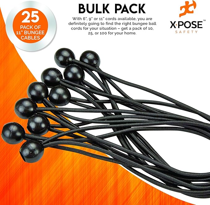 Xpose Safety Bungee Ball Cords 11" 25 Pack Heavy Duty Black Stretch Rope - Image 5