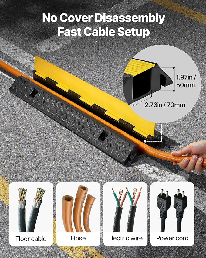 VEVOR Cable Protector Ramp, 1 Channel Heavy Duty 39.37'' Rubber Cord Hose Wire - Image 4