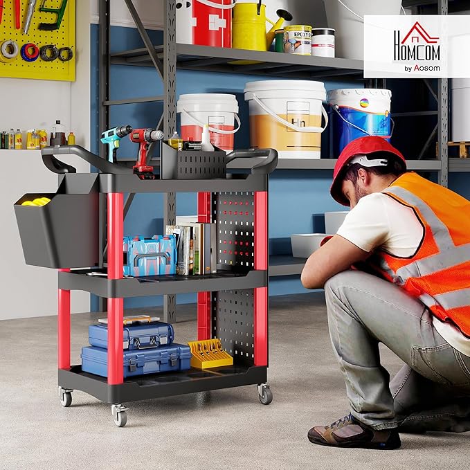 HOMCOM 3 Tier Utility Cart on Wheels, Rolling Tool Storage - Image 2