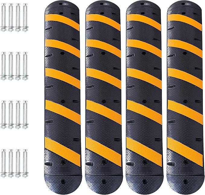 4 Pack 6FT Speed Bumps for Road, Heavy Duty 25, 000 Lbs Capacity Traffic Rubber by MERXENG