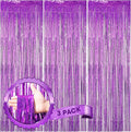 3 Pack 3.3 x 8.2 ft Laser Purple Foil Fringe Backdrop Curtains, Tinsel by Voircoloria