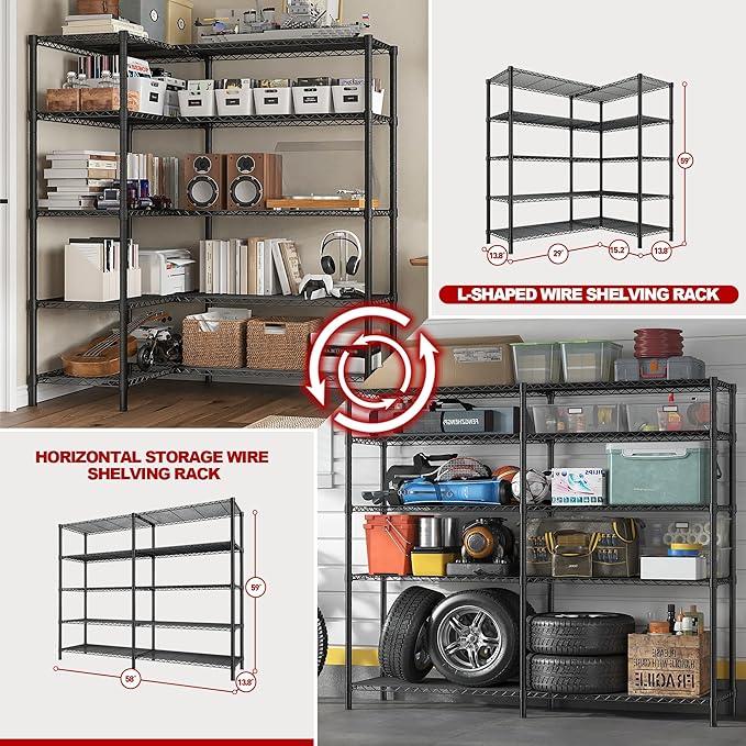 REIBII1450LBS Metal Shelving Unit Storage Shelves 5 Tier Wire Shelving 58.1''W - Image 6