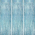 3 Pack 3.3 x 8.2 ft Laser Blue Foil Fringe Backdrop Curtains, Tinsel Streamers by Voircoloria