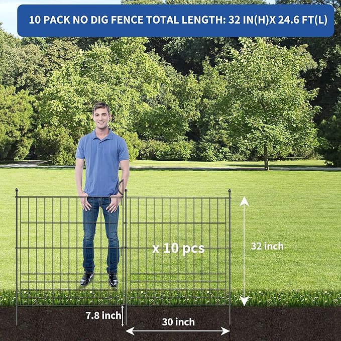 No Dig Fence Outdoor Dog Fences 10 Panels, 32in x 24.6 ft Decorative Metal - Image 2