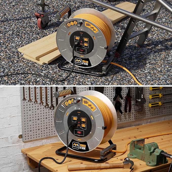 Masterplug 100ft Cord Reel, Metal Cable Drum, Retractable Extension Lead - Image 6