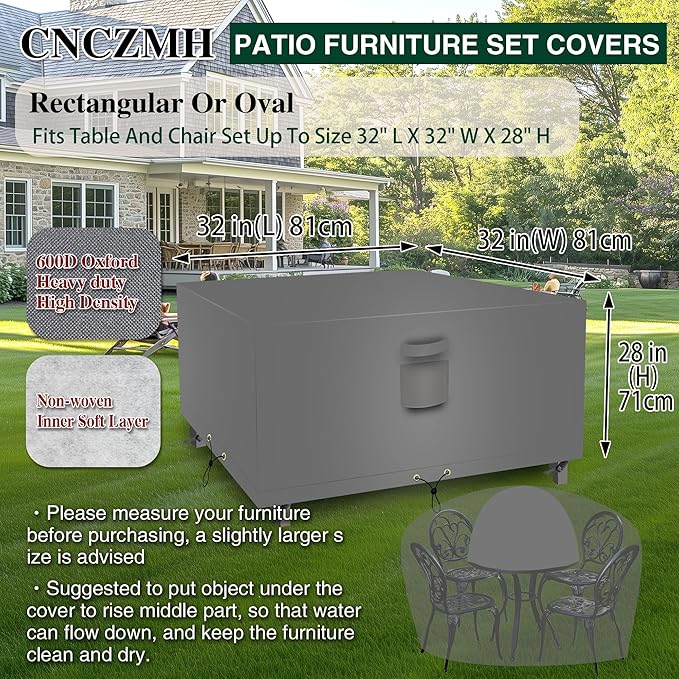 Square Heavy Duty Patio Table Covers Waterproof, 600D Outdoor Dining Table and - Image 2