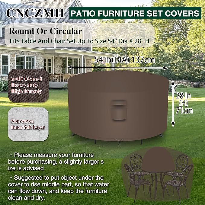 Heavy Duty Patio Furniture Covers Waterproof, 600D Round Outdoor Furniture - Image 2