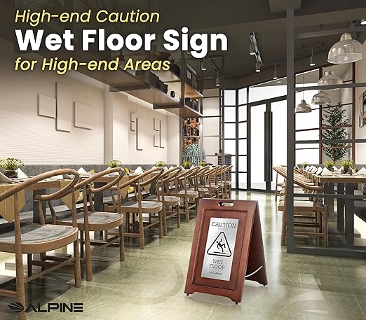 Alpine Wooden Wet Floor Sign – High-End Slippery When Wet Caution Sign - Image 5