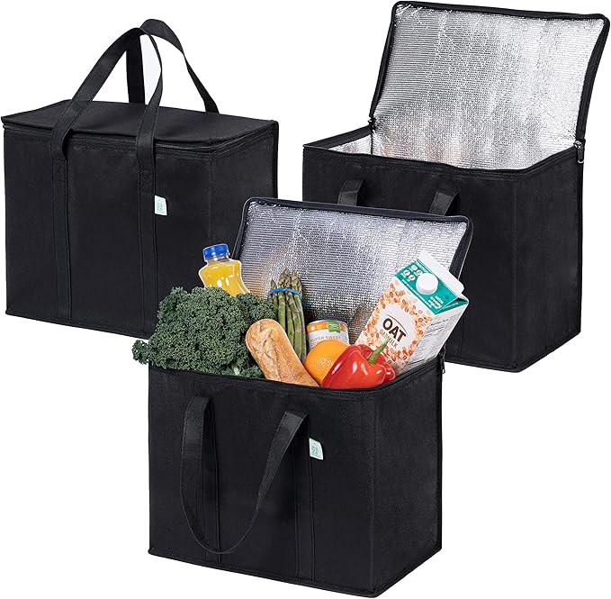VENO 3 Pack Insulated Reusable Grocery Shopping Bag, Food Delivery, Cooler Bag by Veno