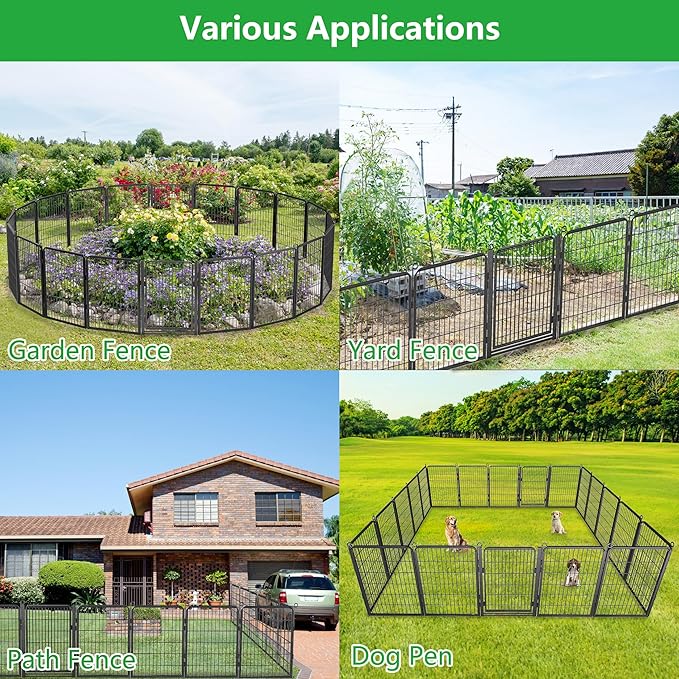 Decorative Garden Fence with Gate, 40 in x 95 ft Rustproof Metal Fence Panels - Image 8
