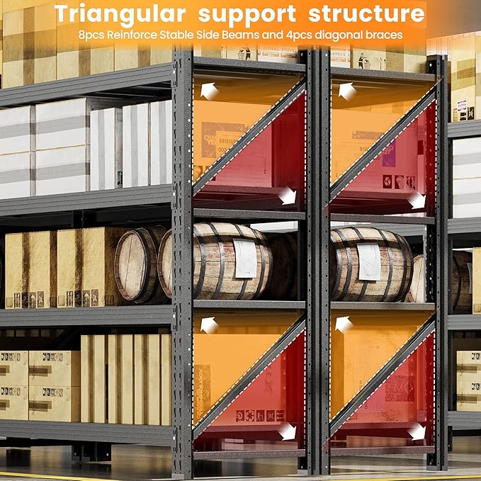 Set of 2 Storage Shelves, 48” Wide Heavy Duty Garage Shelving Units, 4 Tiers - Image 8
