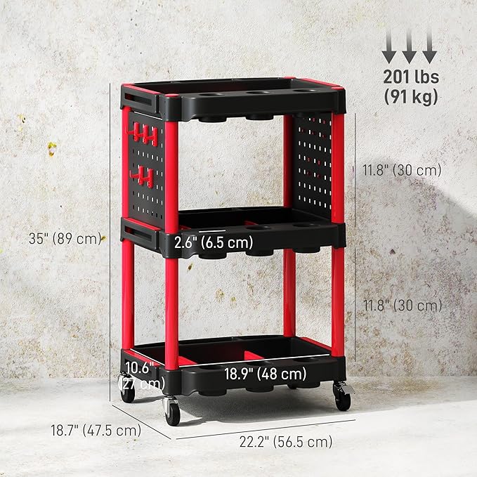 HOMCOM 3-Tier Rolling Tool Cart - Image 7