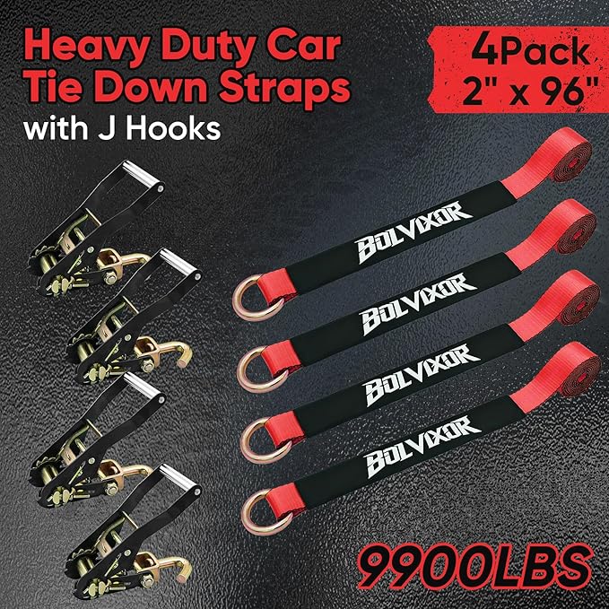 4 Pack Car Tie Down Straps for Trailers 2" x 96" - Image 2
