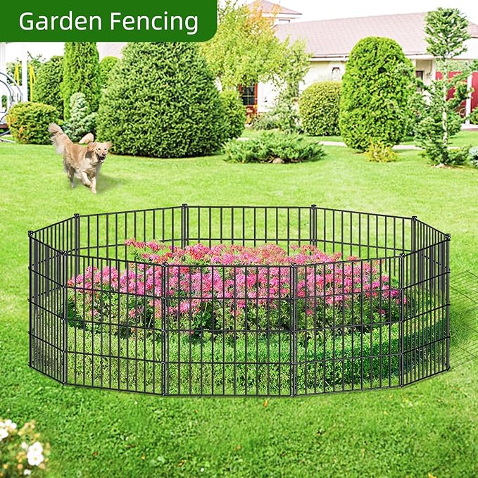 Metal Garden Fence 28in x 23.3ft, 10 Panels + 11 Stakes Dog Fence Border Fence - Image 6