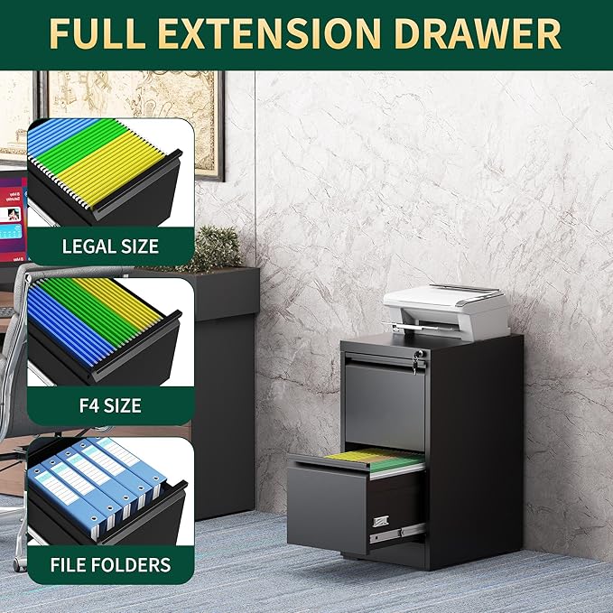2 Drawer File Cabinet with Lock, Steel Vertical Filing Storage Cabinet - Image 5