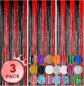 3 Pack 3.3x8.2 Feet Red and Black Foil Fringe Backdrop Curtains, Tinsel by Voircoloria
