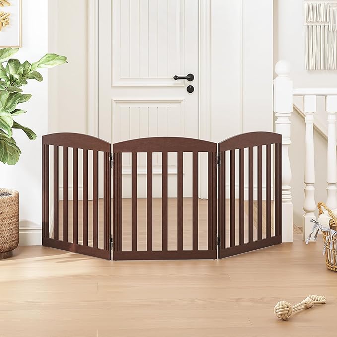 SPIRICH Wooden Freestanding Foldable Dog Gate, Pet Gate Indoor, Dog Gates - Image 2