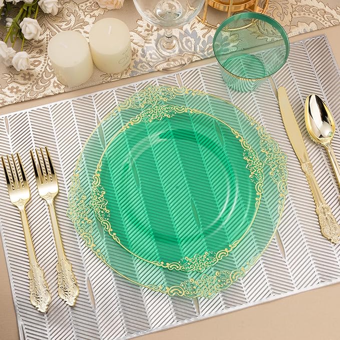 350PCS Clear Green Plastic Plates - Image 6