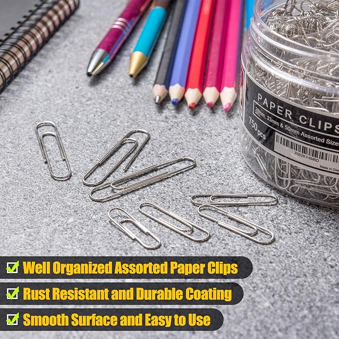 750 Paper Clips Assorted Sizes Small, Medium and Large Paper Clips - Image 4