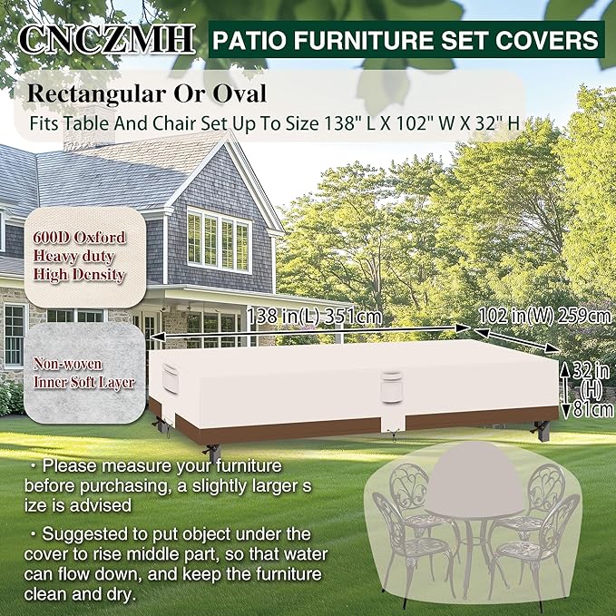 Heavy Duty Patio Furniture Covers Waterproof, 600D Outdoor Furniture Cover - Image 2