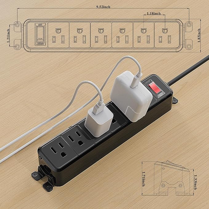 Wall Mount Power Strip, Flat Plug Power Strip - Image 5