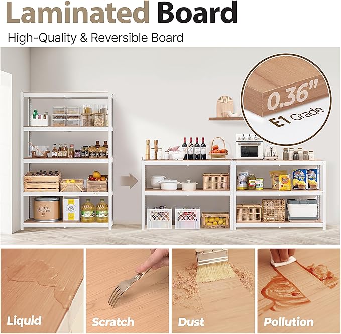 HOMEDANT House 5 Tier Laminated Metal Shelving Unit Adjustable Storage Utility - Image 4