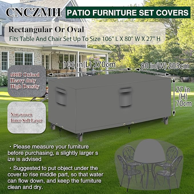 Heavy Duty Patio Furniture Covers Waterproof, 600D Outdoor Furniture Cover - Image 2