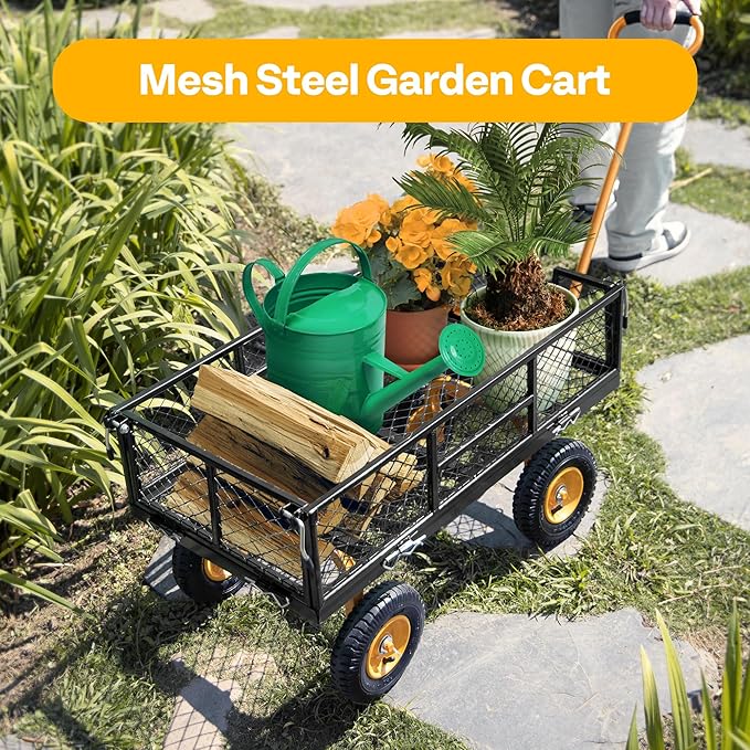 VIVOHOME Heavy Duty 550 Lbs Capacity Mesh Steel Garden Cart Folding Utility - Image 2