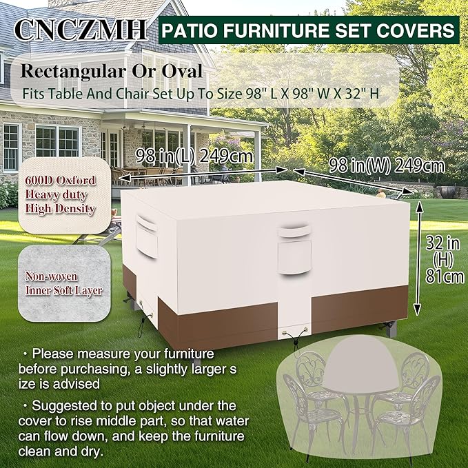 Square Heavy Duty Patio Table Covers Waterproof, 600D Outdoor Dining Table and - Image 2
