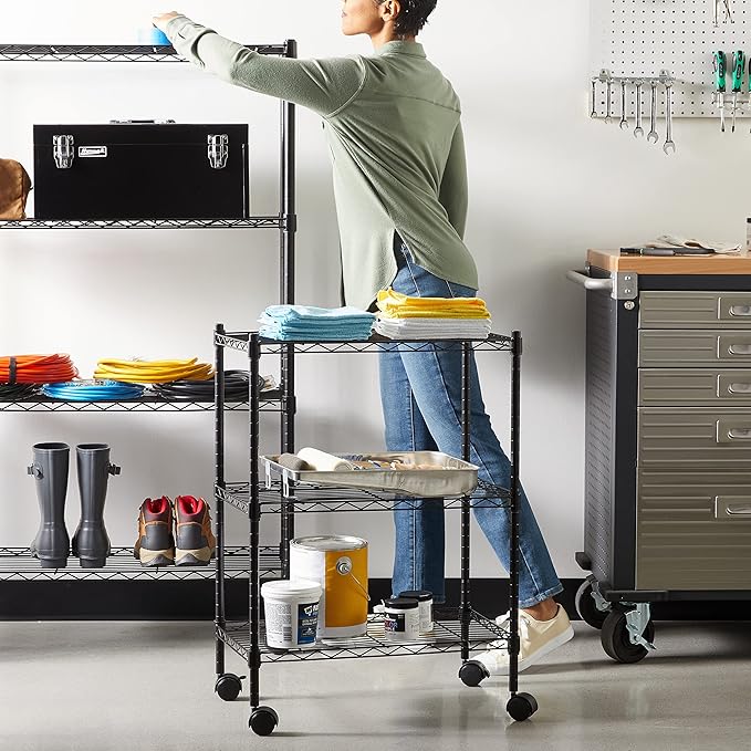 Amazon Basics 3-Shelf Adjustable, Heavy Duty Storage Shelving Unit on 2'' PP - Image 6