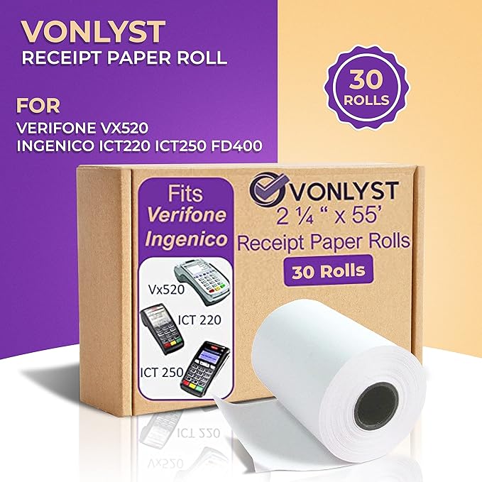 Thermal Paper Roll 2 1/4 x 55 for Verifone Vx520 Ingenico ICT220 ICT250 FD400 - Image 6
