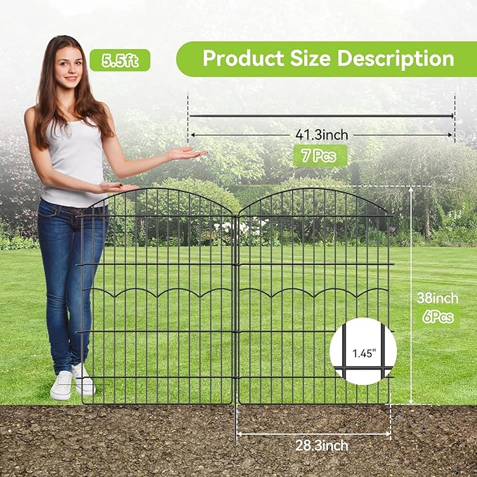 Decorative Garden Fence 6 Panels 14.8 ft×38in Metal Garden Fences, No Dig - Image 2