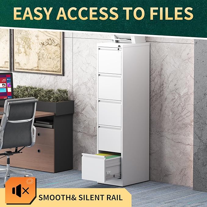 5 Drawer File Cabinet with Lock, Steel Vertical Filing Storage Cabinet - Image 7